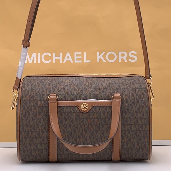 MICHAEL KORS JST TRAVEL MEDIUM DUFFLE SATCHEL SHOULDER CROSSBODY BAG MK BROWN - Picture 4 of 16